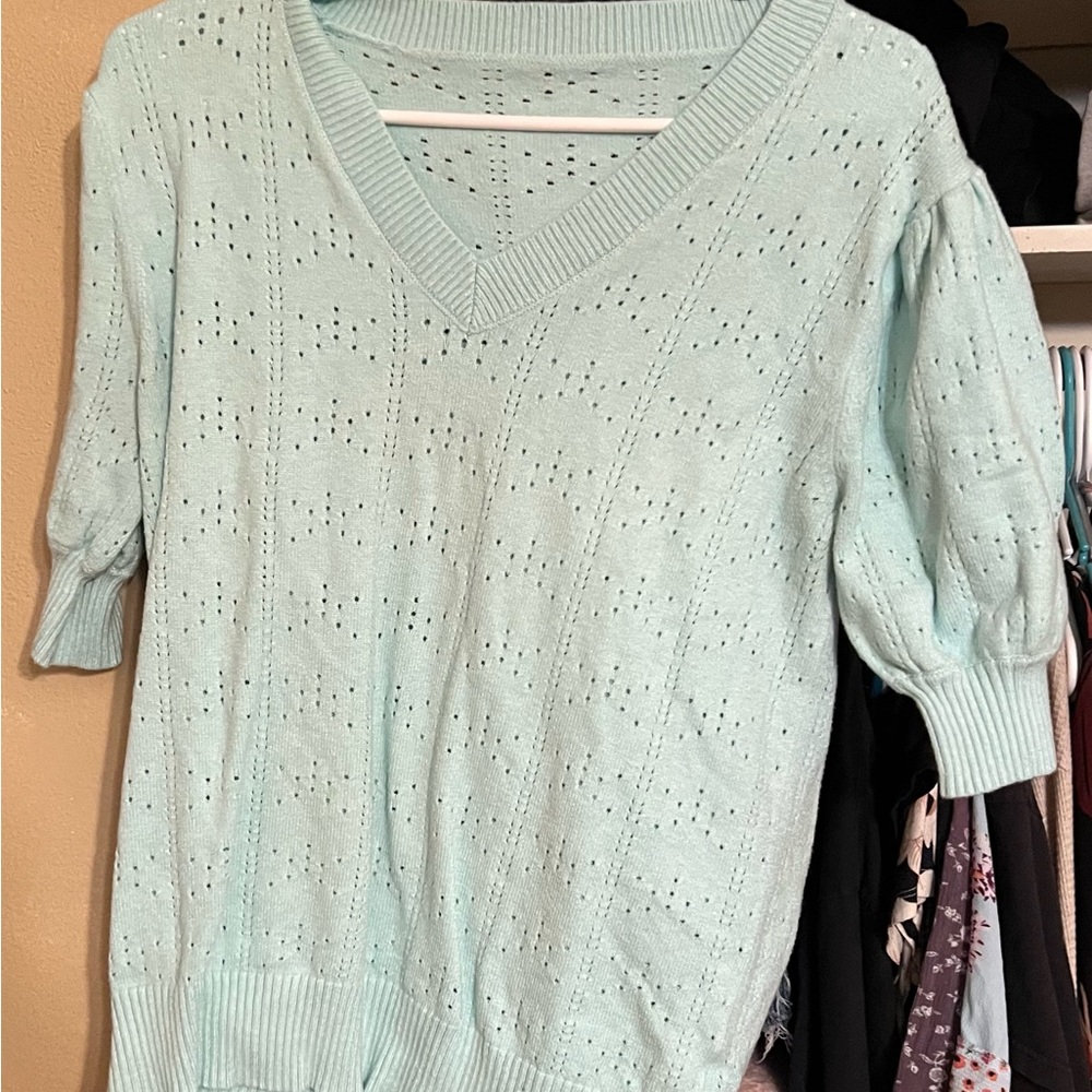 Light Blue V-Neck Women's Sweater